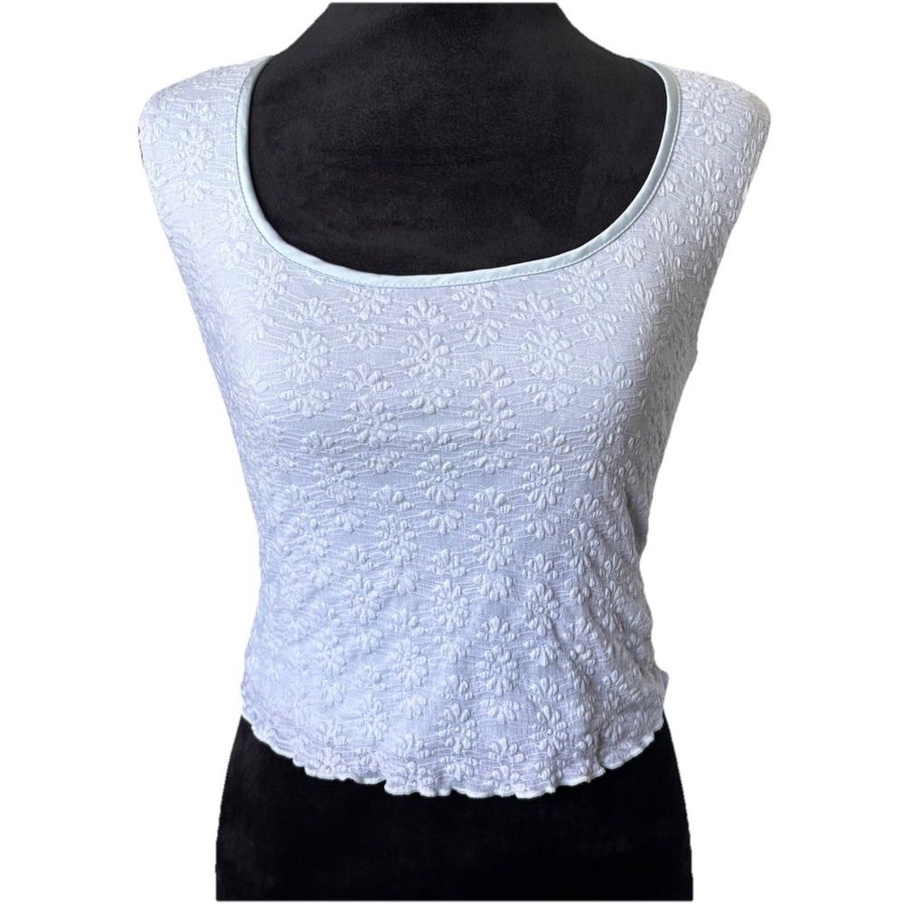 Atelier Kirious BabyDoll Crop Top Y2K 90s Style Floral Ruffle Stretch Shirt Blue